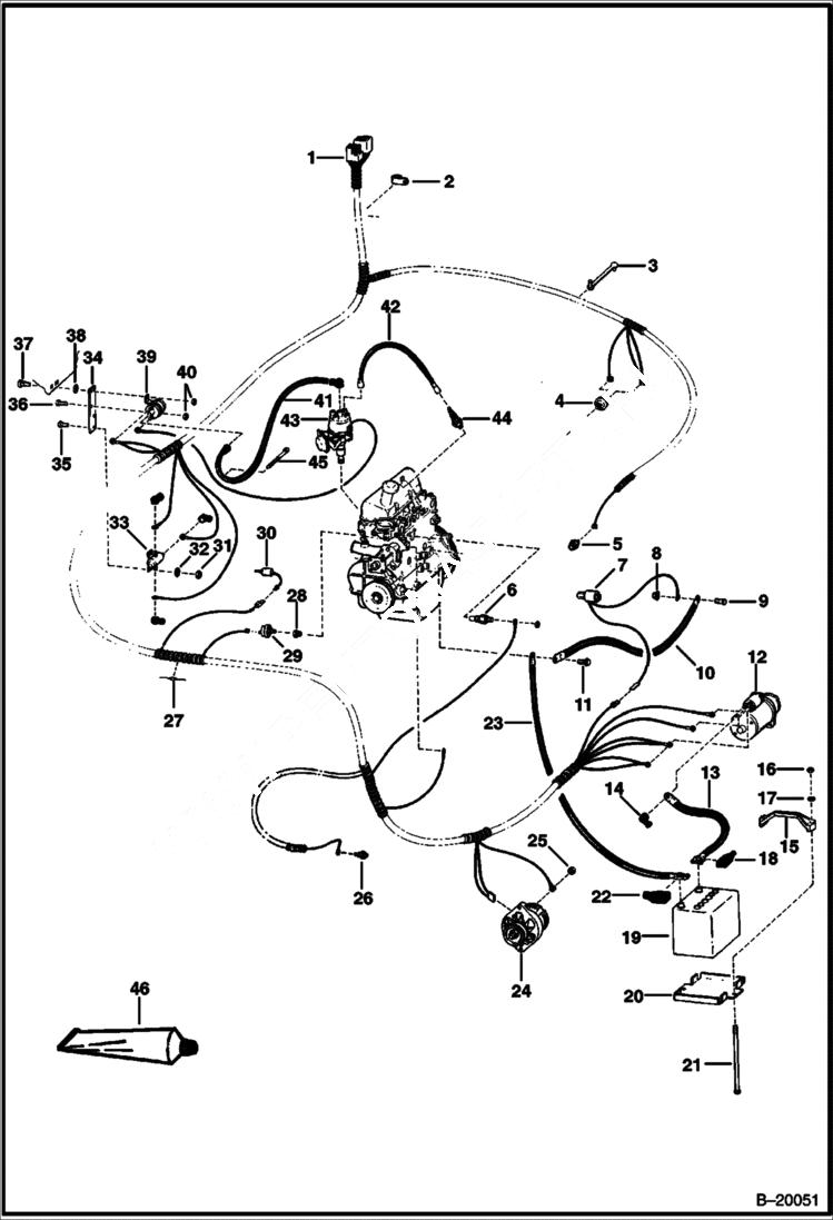 Схема запчастей Bobcat 700s - ENGINE ELECTRICAL CIRCUITRY (S/N 12165 Thru 22999) ELECTRICAL SYSTEM