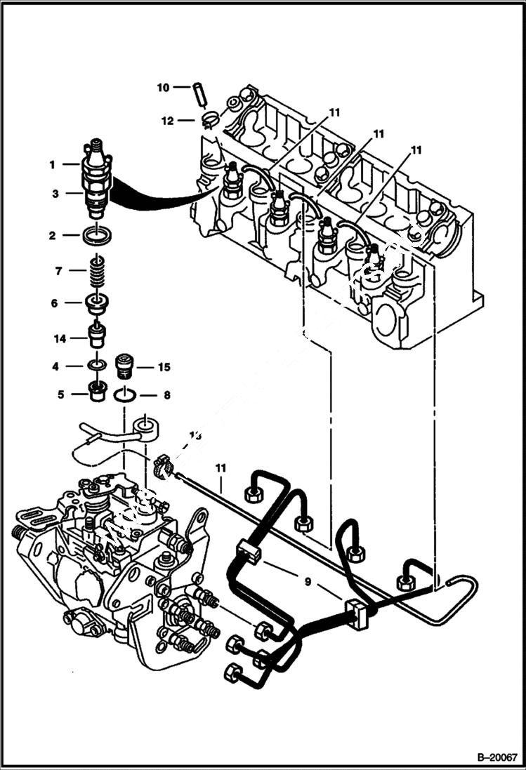 Схема запчастей Bobcat 600s - FUEL INJECTOR TUBELINES POWER UNIT