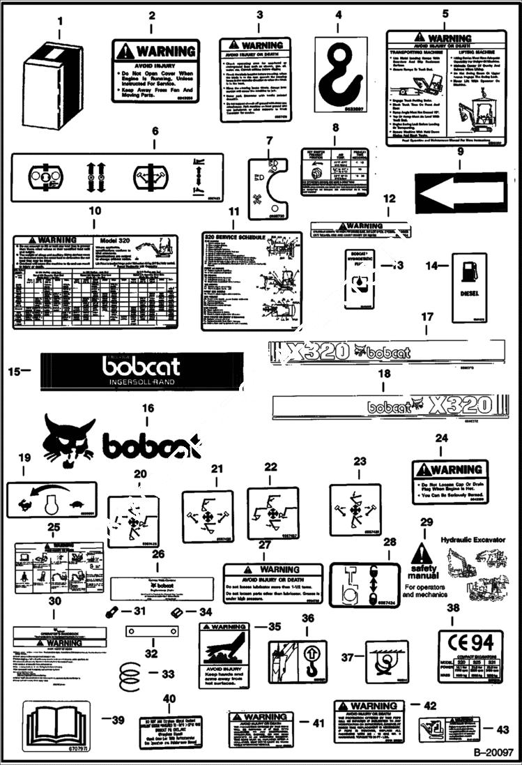 Схема запчастей Bobcat 320 - DECALS ACCESSORIES & OPTIONS