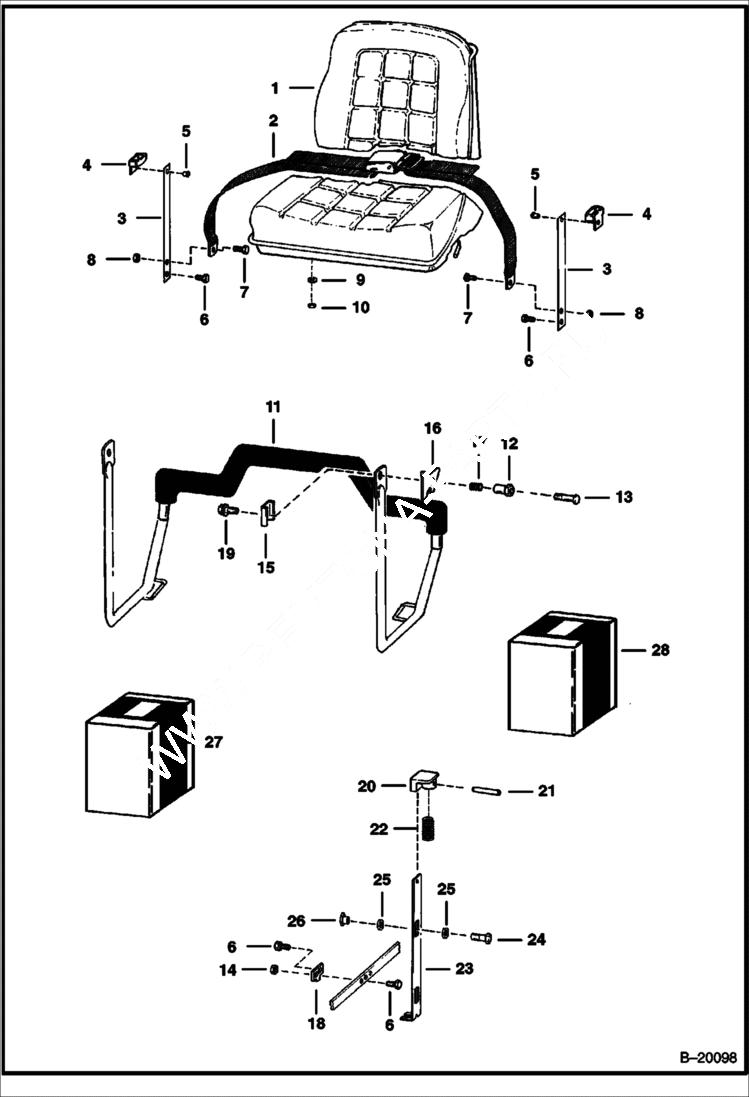 Схема запчастей Bobcat 700s - SEAT & SEAT BAR MAIN FRAME