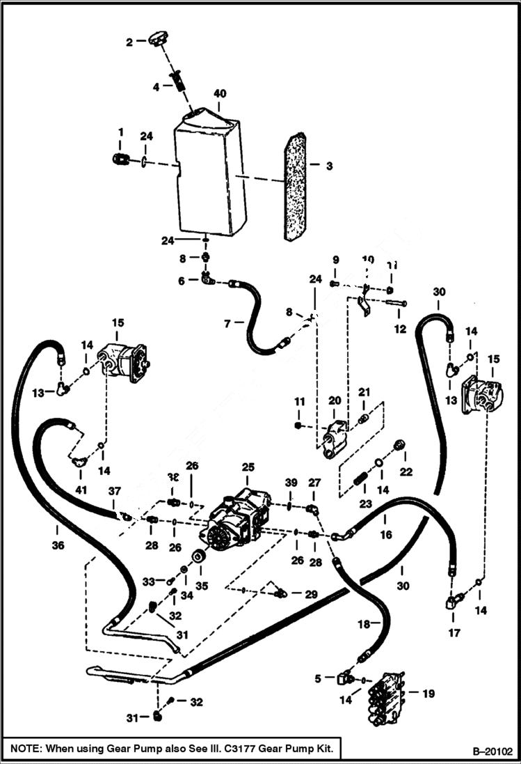 Схема запчастей Bobcat 700s - HYDROSTATIC CIRCUITRY (S/N 13887 & Below) HYDROSTATIC SYSTEM