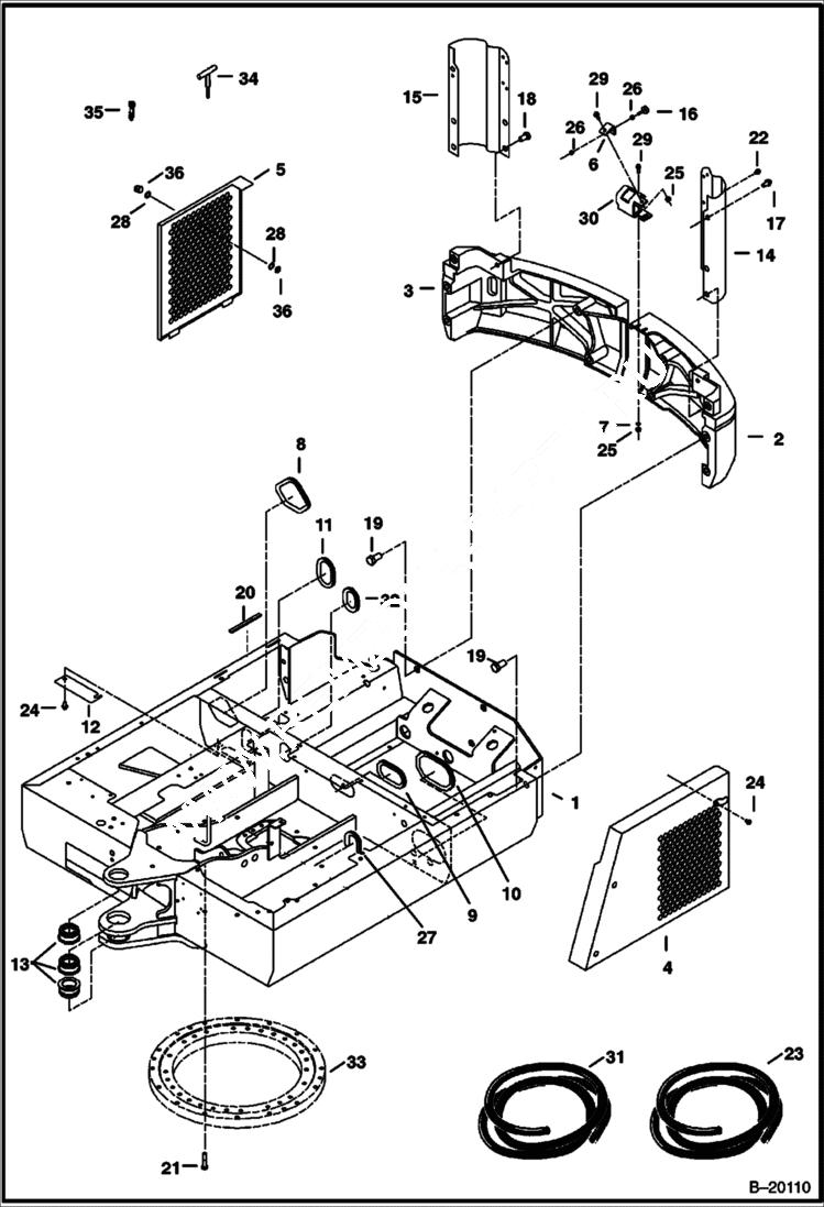 Схема запчастей Bobcat 325 - UPPERSTRUCTURE & ENGINE COVERS MAIN FRAME