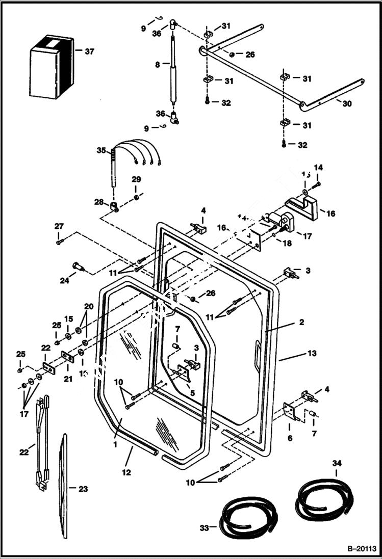 Схема запчастей Bobcat 325 - OPERATOR CAB (Front Window) MAIN FRAME