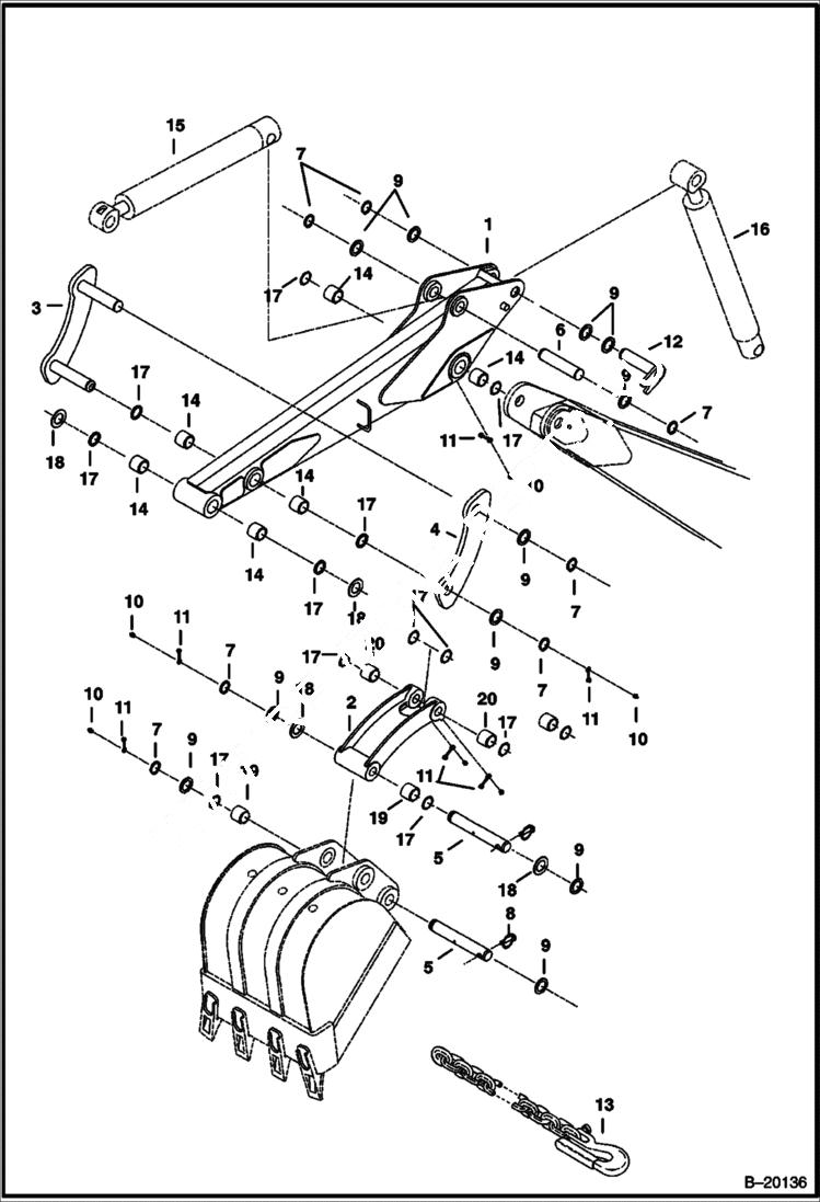 Схема запчастей Bobcat 325 - ARM & BUCKET LINK (NAP Arm) WORK EQUIPMENT