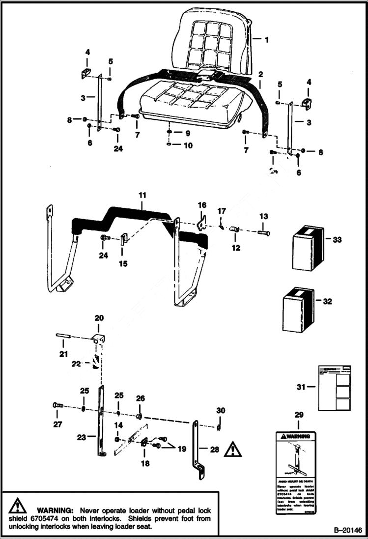 Схема запчастей Bobcat 800s - SEAT & SEAT BAR MAIN FRAME