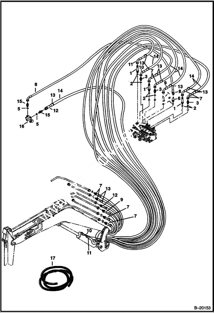 Схема запчастей Bobcat 325 - HYDRAULIC CIRCUITRY (Boom, Arm, Bucket and Auxiliary) HYDRAULIC SYSTEM