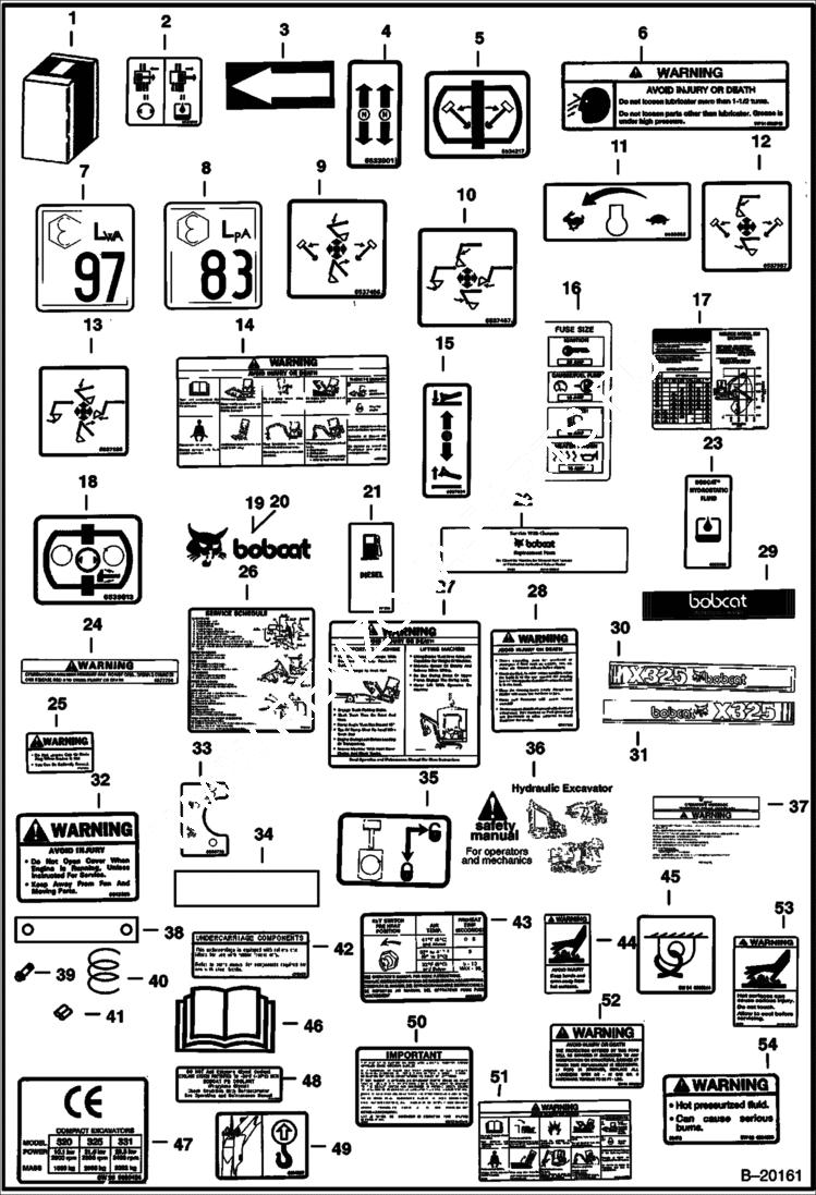 Схема запчастей Bobcat 325 - DECALS ACCESSORIES & OPTIONS