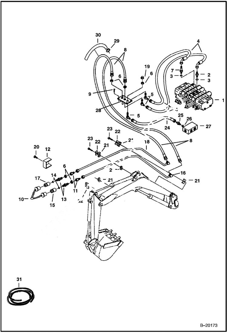 Схема запчастей Bobcat 325 - HYDRAULIC CIRCUITRY (Valve to Auxiliary) (S/N 511820001-511820519) HYDRAULIC SYSTEM