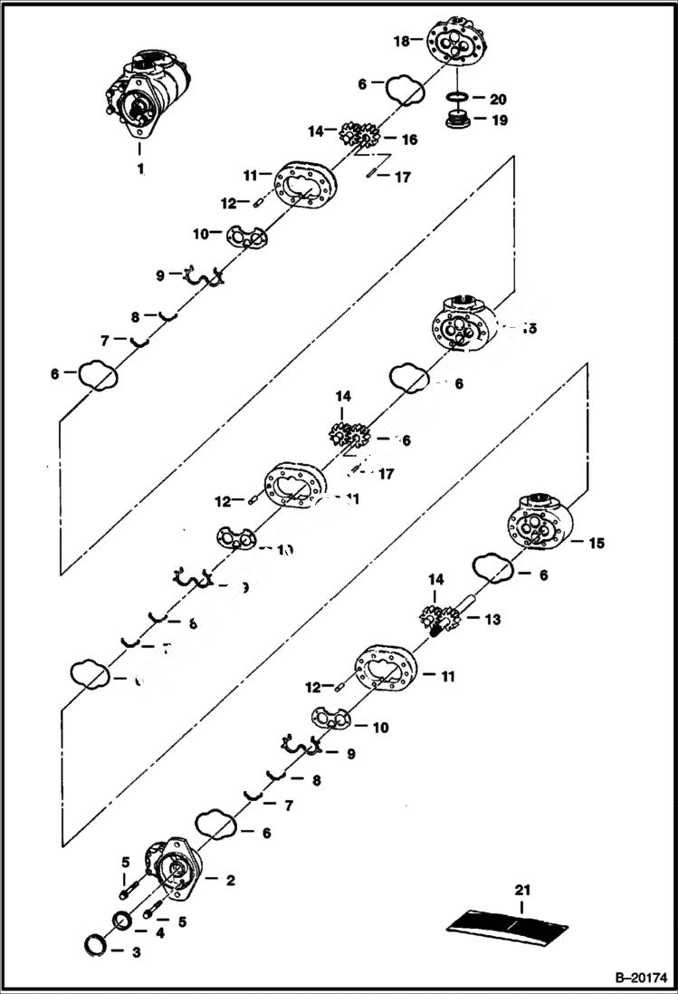 Схема запчастей Bobcat 325 - TRIPLE GEAR PUMP (S/N 511820001-20408) HYDRAULIC SYSTEM