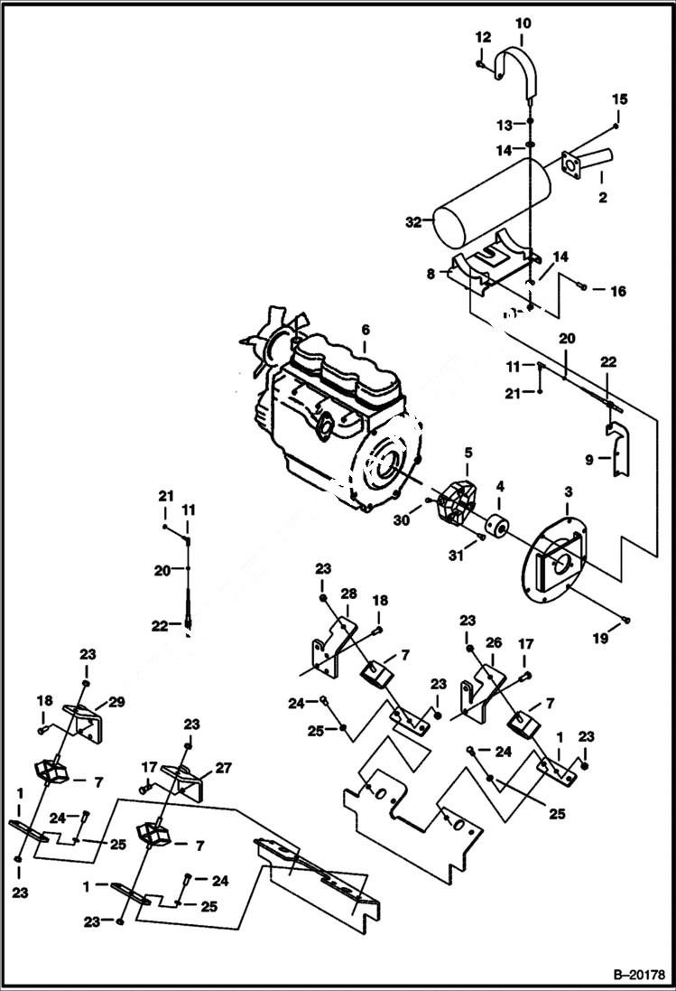 Схема запчастей Bobcat 325 - ENGINE MOUNTING AND ATTACHING PARTS POWER UNIT