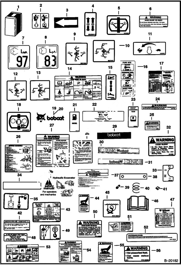 Схема запчастей Bobcat 325 - DECALS ACCESSORIES & OPTIONS