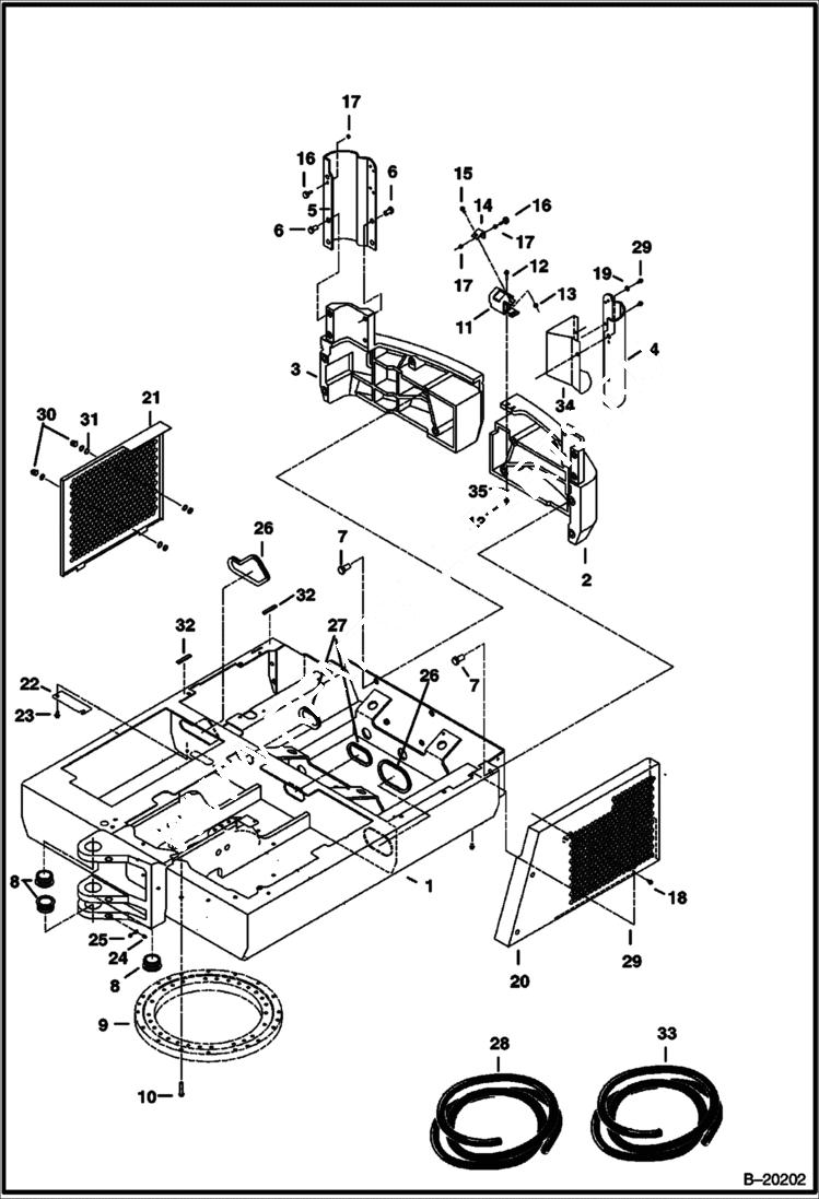 Схема запчастей Bobcat 331 - UPPERSTRUCTURE, COUNTERWEIGHTS & SIDE COVERS MAIN FRAME