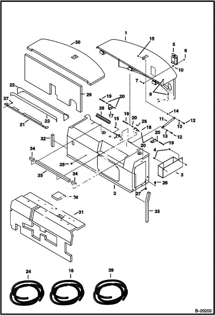 Схема запчастей Bobcat 331 - ENGINE COVERS & INSULATION MAIN FRAME