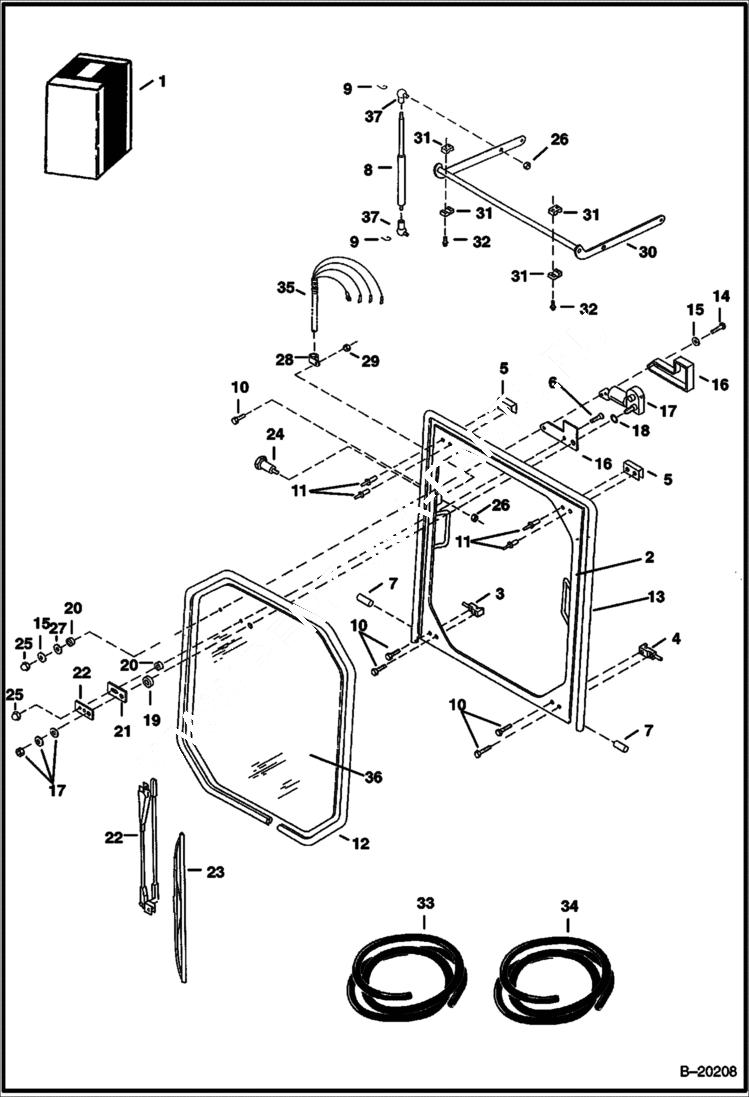 Схема запчастей Bobcat 331 - OPERATOR CAB (Front Window) (Service Replacement Only) MAIN FRAME