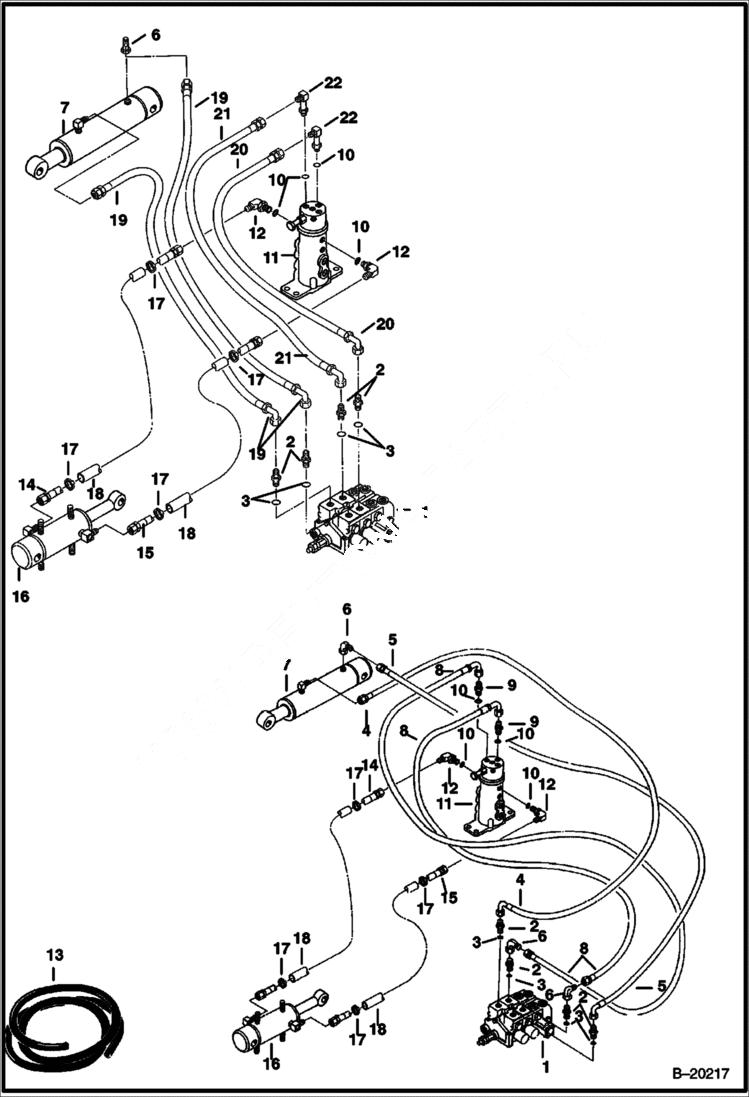 Схема запчастей Bobcat 331 - HYDRAULIC CIRCUITRY (Valve to Blade Cylinder to Swing Cylinder) (S/N 512911001-512911137) HYDRAULIC SYSTEM