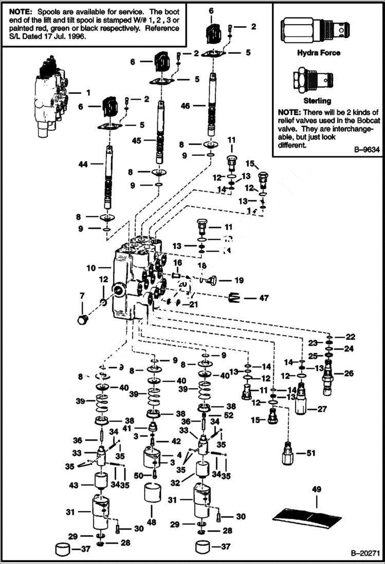 Схема запчастей Bobcat 700s - HYDRAULIC CONTROL VALVE (3-Spool) HYDRAULIC SYSTEM