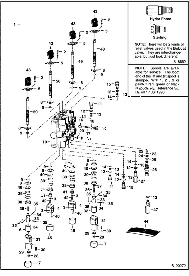 Схема запчастей Bobcat 700s - HYDRAULIC CONTROL VALVE (4-Spool) HYDRAULIC SYSTEM