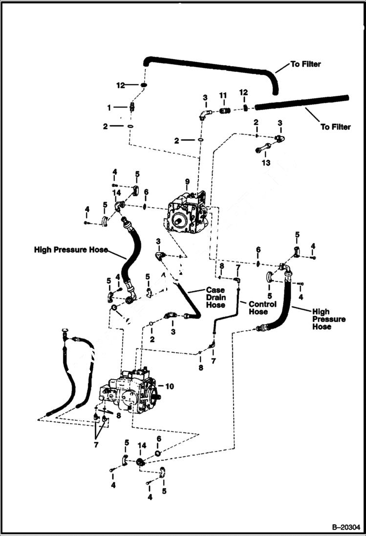 Схема запчастей Bobcat 900s - HYDROSTATIC PUMP & MOTOR FITTINGS HYDROSTATIC SYSTEM