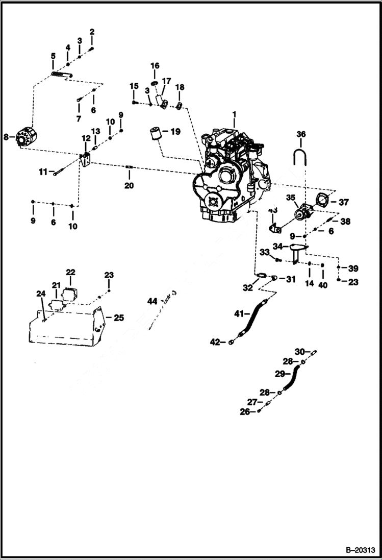 Схема запчастей Bobcat 900s - ENGINE LUBRICATION & ELECTRICAL ATTACHING PARTS POWER UNIT