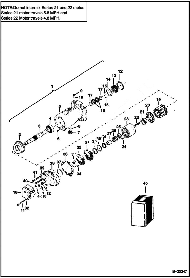 Схема запчастей Bobcat 900s - HYDROSTATIC MOTOR (21-3501AN-JSBJ - S/N 11036 & Above) HYDROSTATIC SYSTEM