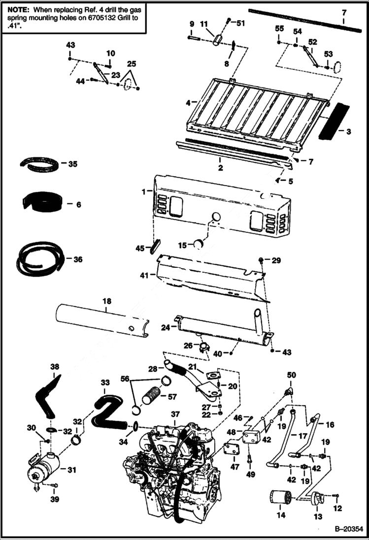 Схема запчастей Bobcat 800s - ENGINE & ATTACHING PARTS (Air Cleaner, Muffler & Grill) (W/ B.O.S.S Option) POWER UNIT