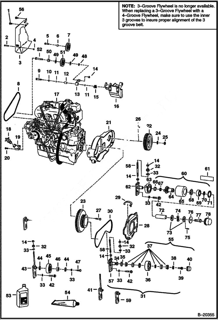 Схема запчастей Bobcat 800s - ENGINE & ATTACHING PARTS (Belt Drive System) POWER UNIT