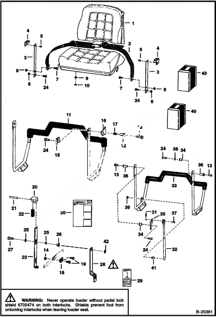 Схема запчастей Bobcat 800s - SEAT & SEAT BAR MAIN FRAME