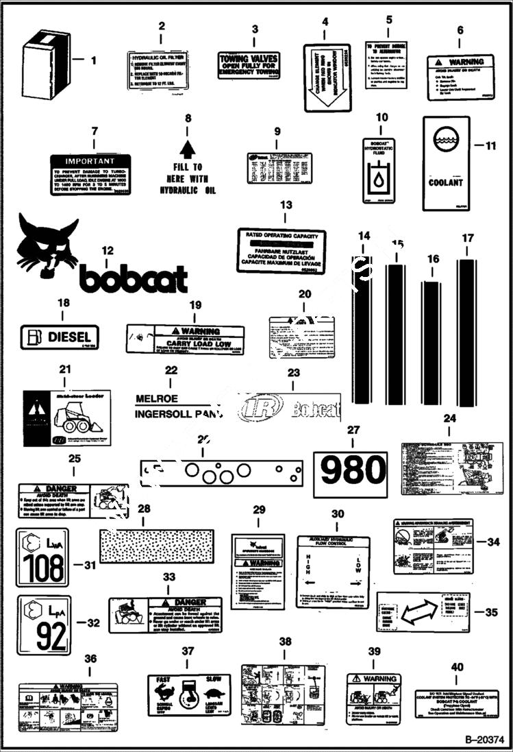 Схема запчастей Bobcat 900s - DECALS ACCESSORIES & OPTIONS