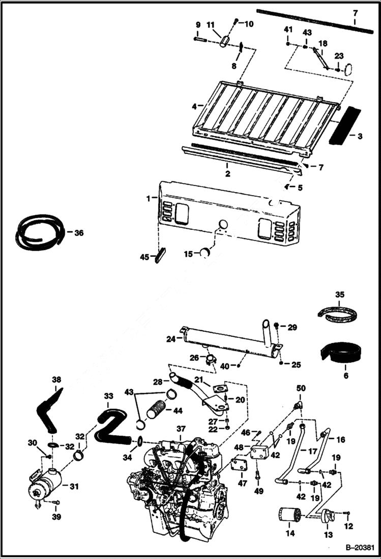 Схема запчастей Bobcat 800s - ENGINE & ATTACHING PARTS (Air Cleaner, Muffler & Grill) (W/ B.O.S.S Option) POWER UNIT