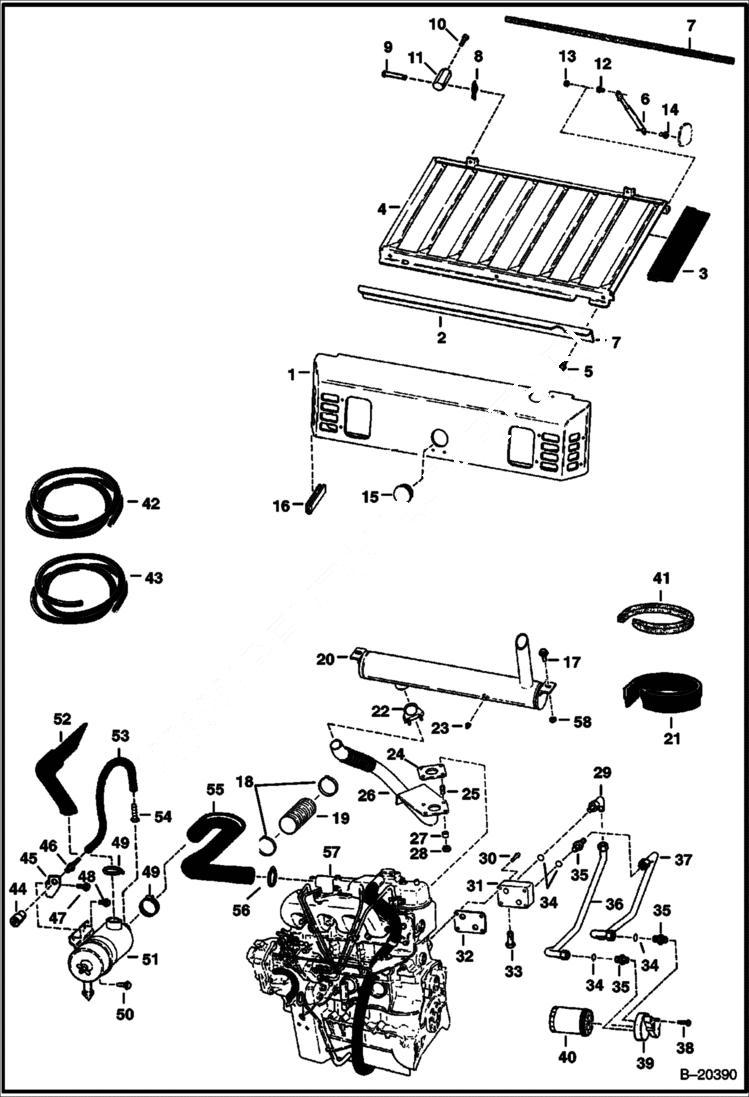 Схема запчастей Bobcat 800s - ENGINE & ATTACHING PARTS (Air Cleaner, Muffler & Grill) (W/O B.O.S.S Option) POWER UNIT