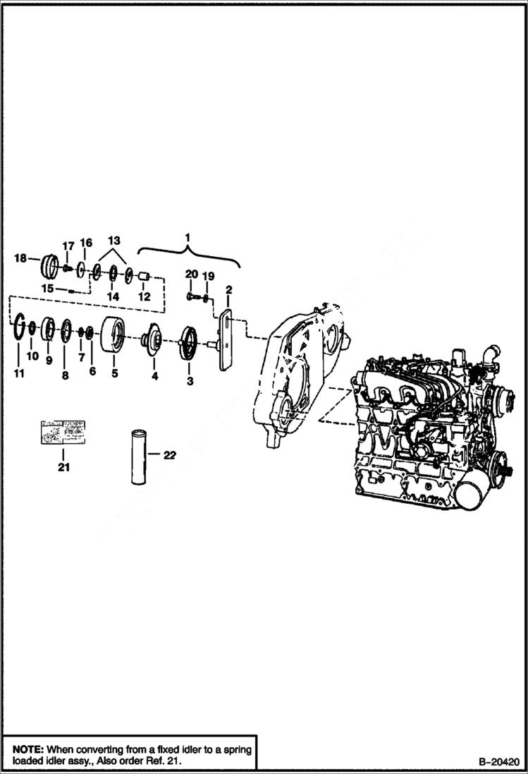 Схема запчастей Bobcat 800s - ENGINE & ATTACHING PARTS (Spring Loaded Idler) POWER UNIT