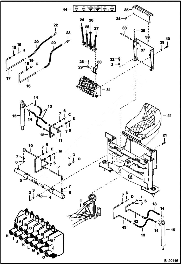 Схема запчастей Bobcat BACKHOE - BACKHOE (Main Frame Hydraulics) (D-15 - 00500 & Above) 908 BACKHOE