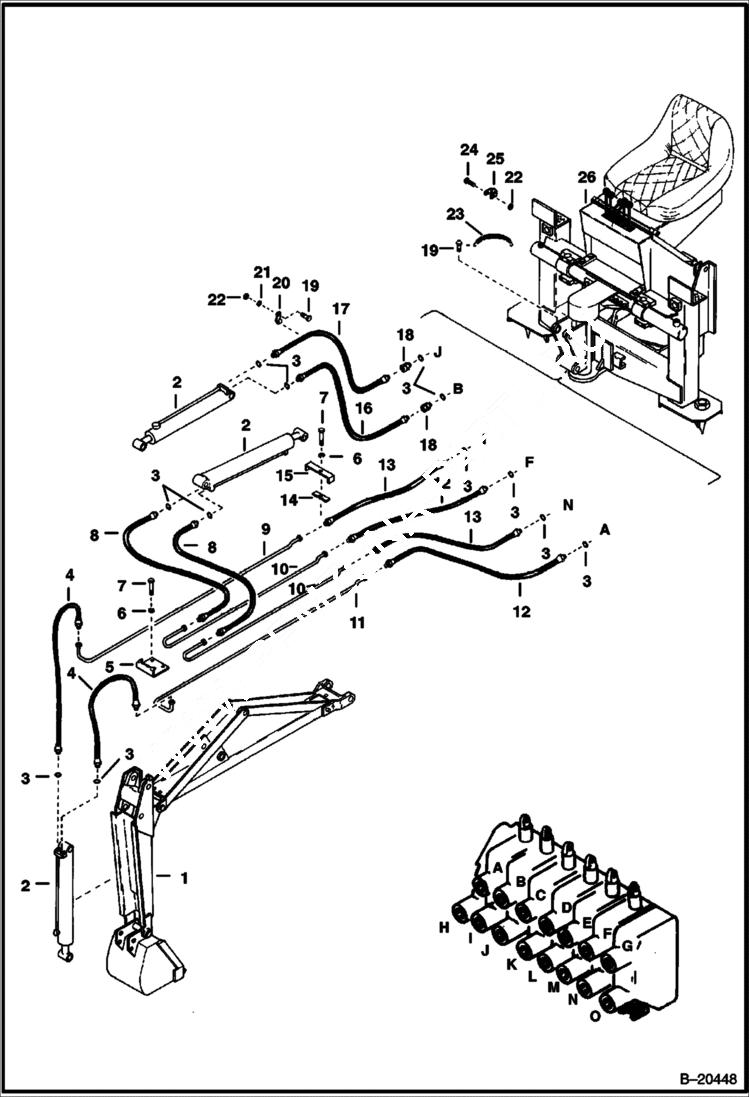 Схема запчастей Bobcat BACKHOE - BACKHOE (Boom & Dipperstick Hydraulics) (D-15 - 00500 & Above) 908 BACKHOE