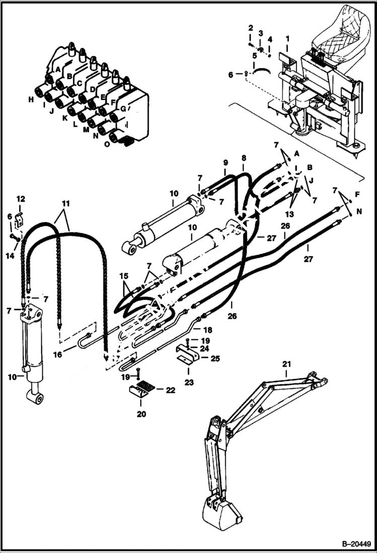 Схема запчастей Bobcat BACKHOE - BACKHOE (Boom & Dipperstick Hydraulics) (P-15 - Spec. No. P15DV02 & Above) 908 BACKHOE