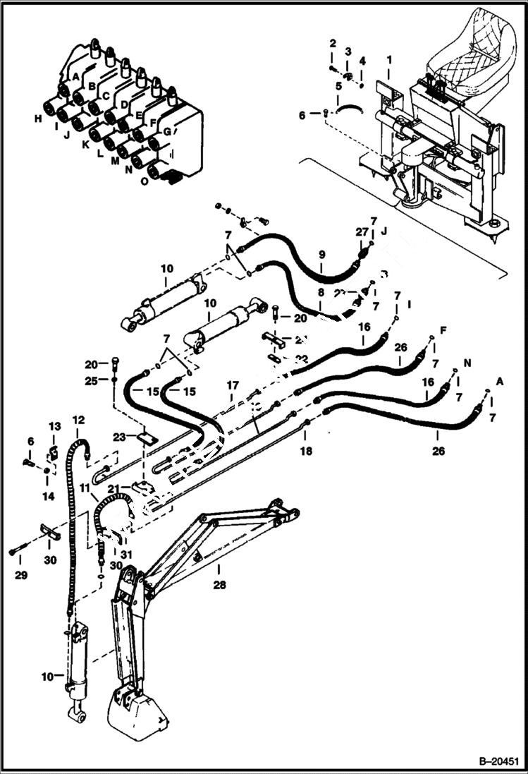 Схема запчастей Bobcat BACKHOE - BACKHOE (Boom & Dipperstick Hydraulics with New Cylinders) (908) 908 BACKHOE