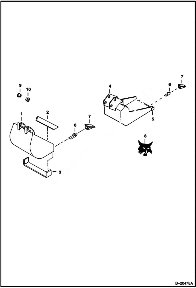 Схема запчастей Bobcat BACKHOE - BACKHOE (Buckets) (W/4 (101,6 mm) Cutting Edge) (908A) (908B) 908A/908B BACKHOE