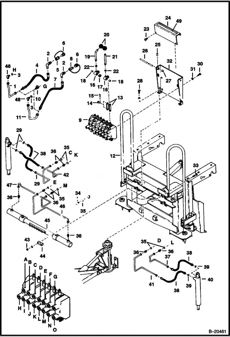 Схема запчастей Bobcat BACKHOE - BACKHOE (Main Frame Hydraulics) (908B) 908A/908B BACKHOE