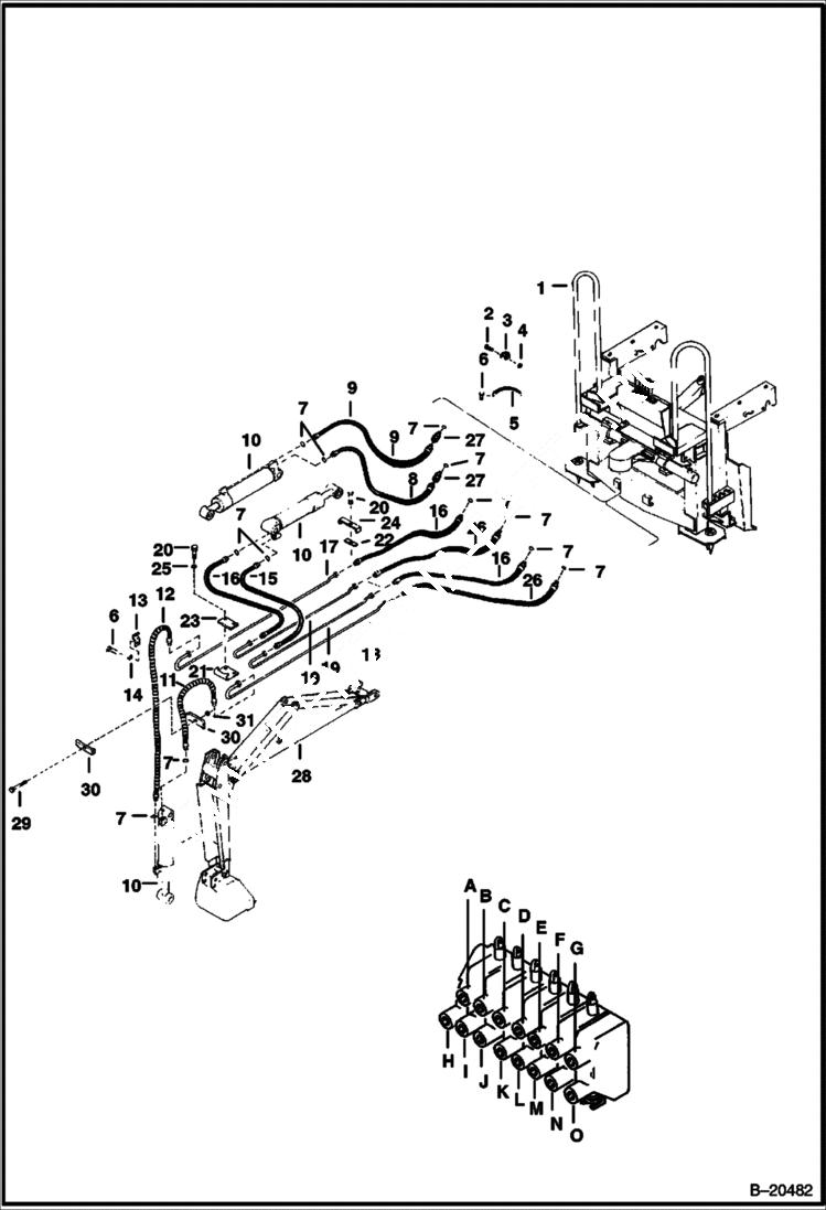 Схема запчастей Bobcat BACKHOE - BACKHOE (Boom Hydraulic Circuitry) (908B) 908A/908B BACKHOE