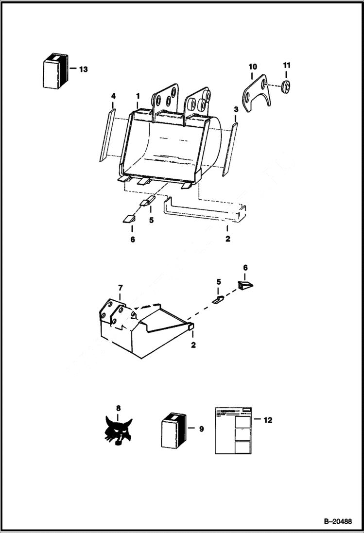 Схема запчастей Bobcat BACKHOE - BACKHOE (Buckets) (W/4 (101,6 mm) Cutting Edge) (909) 909 BACKHOE