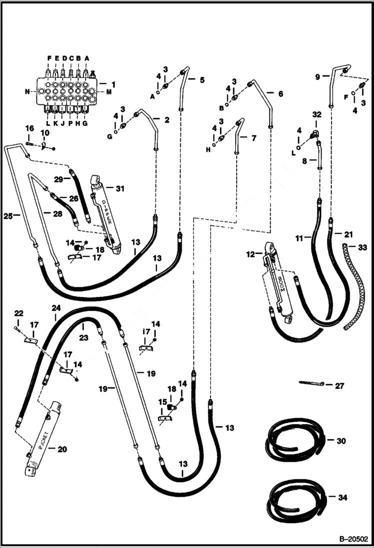 Схема запчастей Bobcat BACKHOE - BACKHOE (Boom Hydraulic Circuitry) (811 6300) (8811 6301) 811/8811 BACKHOE