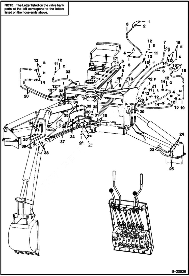 Схема запчастей Bobcat BACKHOE - BACKHOE (Hydraulic Circuitry) (914 - Old Style) 914/914A BACKHOE