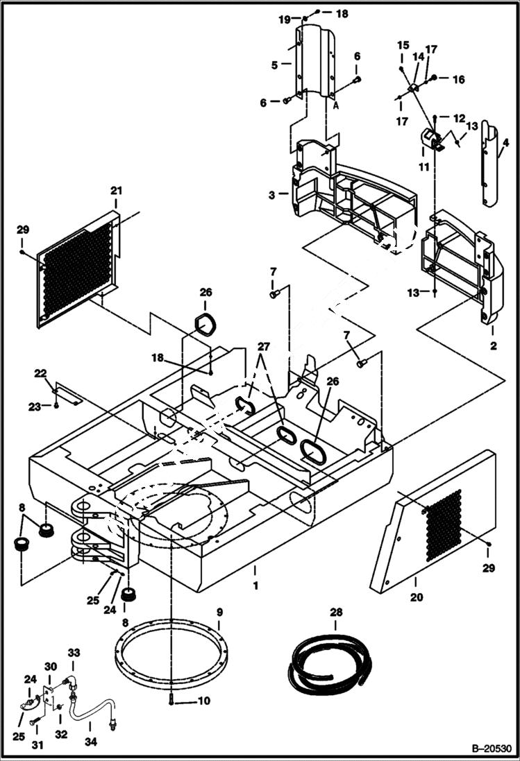 Схема запчастей Bobcat 331 - UPPERSTRUCTURE , COUNTERWEIGHTS & SIDE COVERS MAIN FRAME