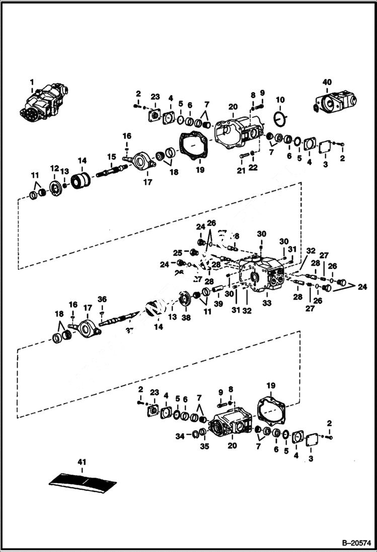 Схема запчастей Bobcat Articulated Loaders - HYDROSTATIC PUMP (Vickers - S/N 11999 & Below) HYDROSTATIC SYSTEM