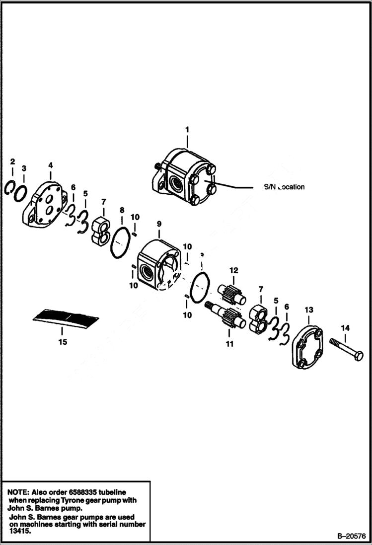 Схема запчастей Bobcat Articulated Loaders - GEAR PUMP (John S. Barnes) HYDROSTATIC SYSTEM