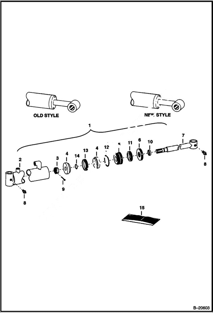 Схема запчастей Bobcat BACKHOE - BACKHOE (Hydraulic Cylinder) (Stabilizer) (Old Style) (444) (500) REAR STABILIZERS
