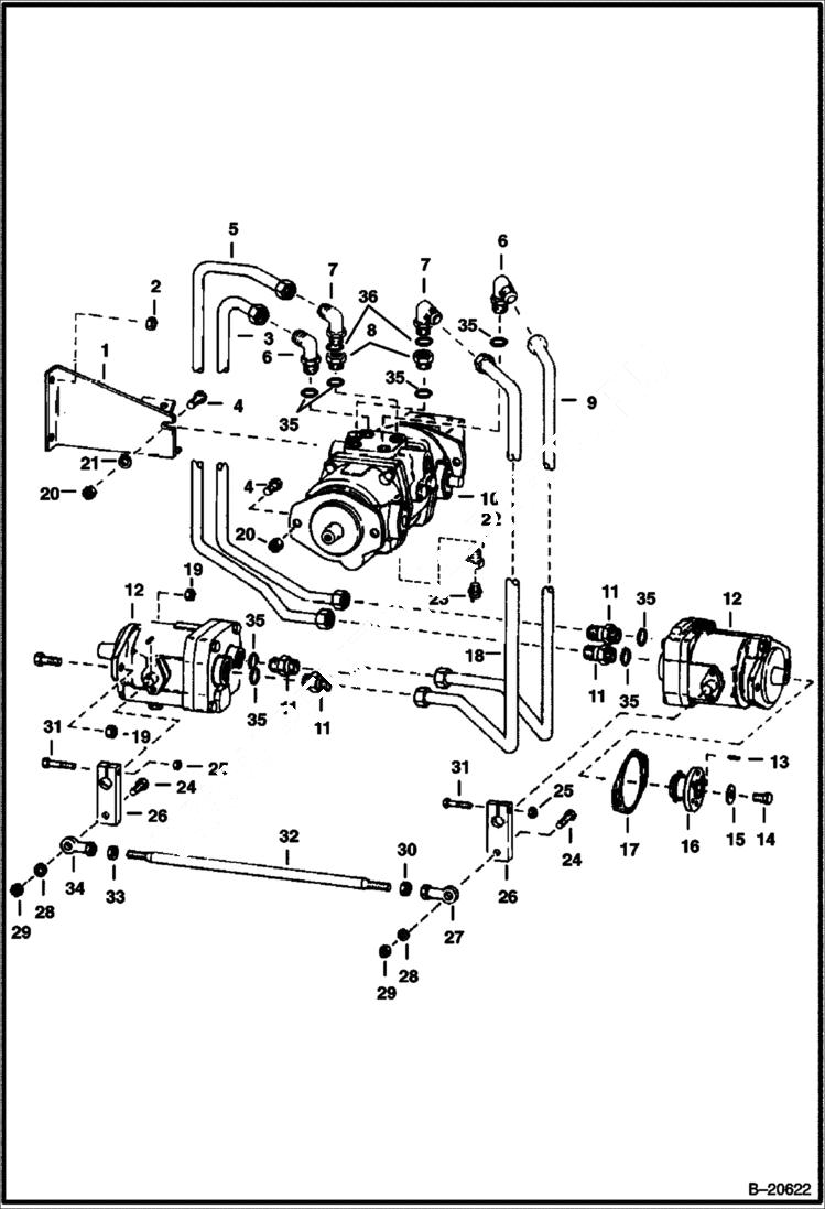 Схема запчастей Bobcat 600s - HYDROSTATIC PUMP & MOTOR FITTINGS (S/N 1098 & Below) HYDROSTATIC SYSTEM