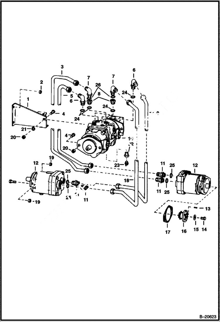 Схема запчастей Bobcat 600s - HYDROSTATIC PUMP & MOTOR FITTINGS (S/N 1099 & Above) HYDROSTATIC SYSTEM