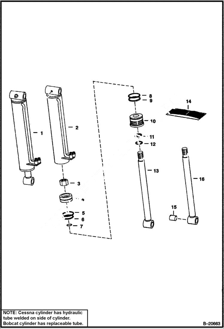 Схема запчастей Bobcat 600s - TILT CYLINDER (Cessna - S/N 14001 & Above) HYDRAULIC SYSTEM