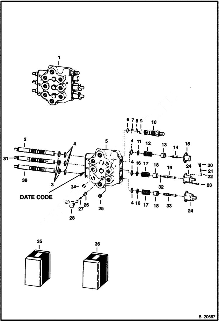 Схема запчастей Bobcat 600s - HYDRAULIC VALVE HYDRAULIC SYSTEM