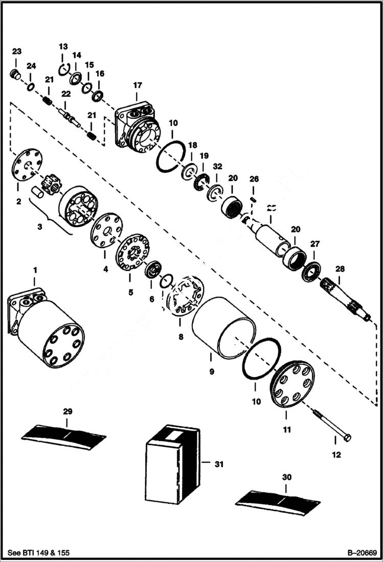 Схема запчастей Bobcat 600s - HYDROSTATIC MOTOR (MAE 24032 & 24033 - S/N 15375 & Below) HYDROSTATIC SYSTEM